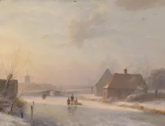 Holländische Winterlandschaft mit Schlittschuhläufern